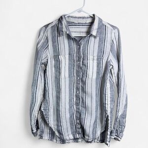 Athleta Striped Button Down Top | Coastal Minimalist Linen Blend